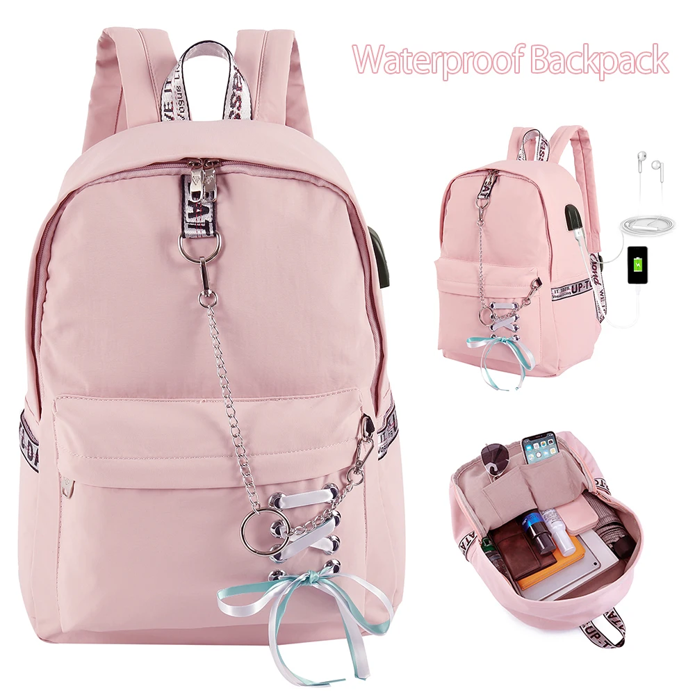

Backpack Women's Student School Bag with Headphone Jack Backpacks with Charging Port Bag Female Multifunctional Travel Backpack