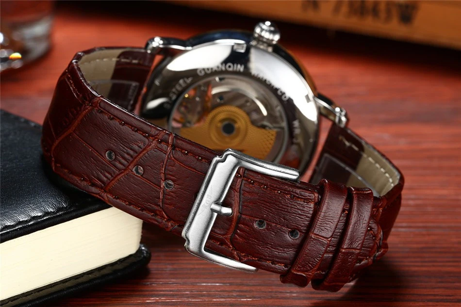 GUANQIN 2022 New Luxury Military Watch Men's Watch Mechanical Automatic Watch Tourbillon Skeleton Leather Belt 30M Waterproof