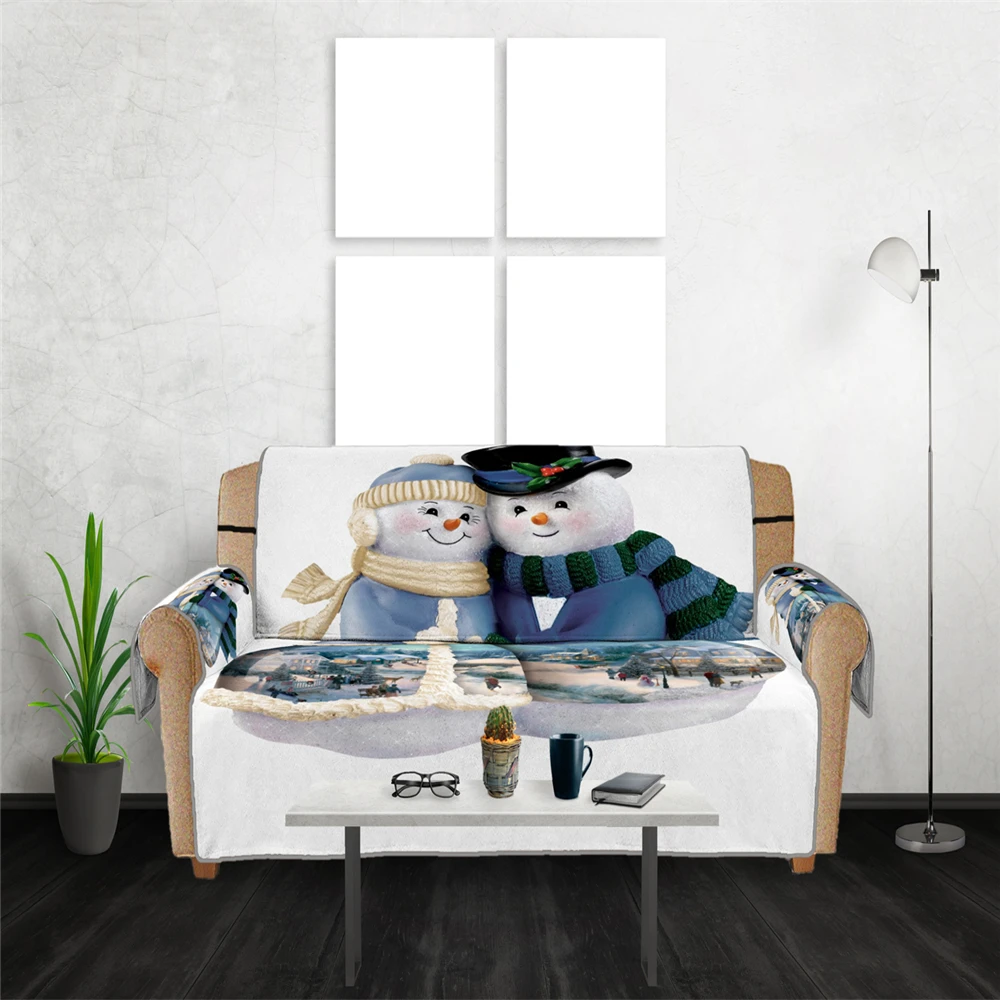 

Christmas Party Decor Couch Cover Furniture Protector Slipcover Snowman White Armchair Sofa Covers 1/2/3 Seaters for Living Room