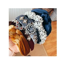 Dvacaman INS, роскошная повязка в стиле барокко с кристаллами для женщин, широкая бархатная завязанная повязка на волосы, аксессуары для волос для девочек, головной убор