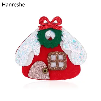 

Fashion Small Cute Fabric Christmas Theme Brooch Pins Red Color Bow Tie House Shape Badge Pins Jewelry For Kids Christmas Gifts