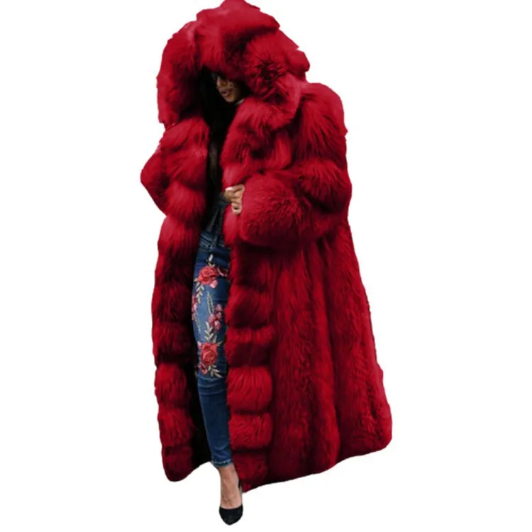 WEPBEL Winter Exta-Long Faux Fur Outwear Plus Size