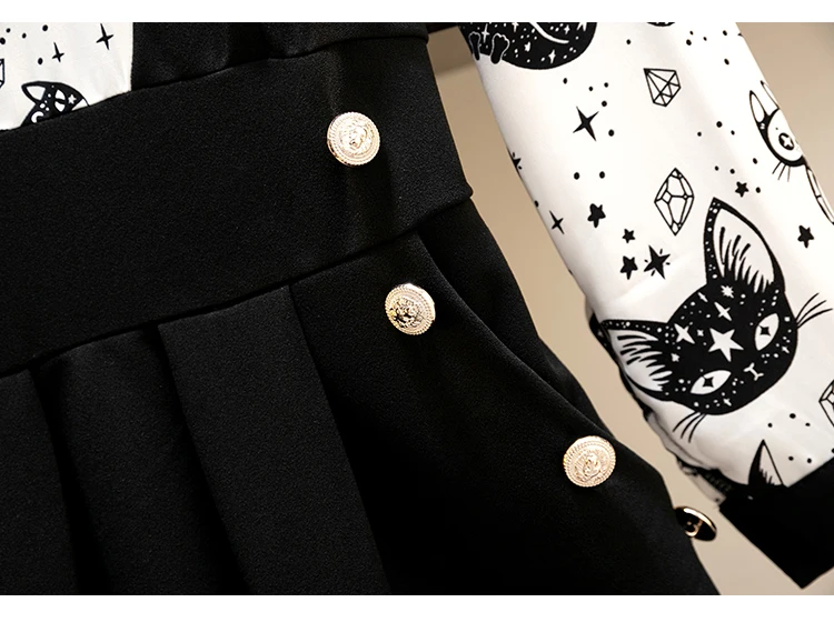 Bow Cartoon Print Long Sleeve Patchwork Fake Two Piece Elegant Dresses Women Office Dress 12 H6eacb5bad7c64929851f0b39fd64a82d0