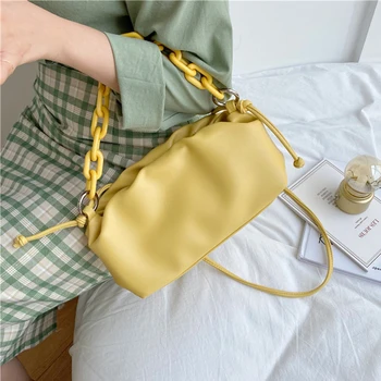 

Acrylic Chain Women Shoulder Bags Pleated Dumplings Women Handbags Soft Leather Clouds Clutch Messenger Bag Fold Lady Hand Bags