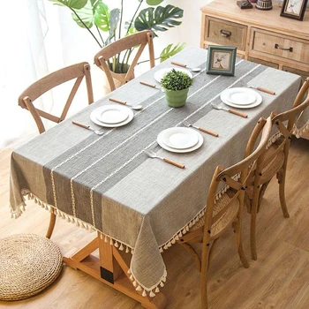 

140*100cm Geometric Rectangular Coffee Table Tablecloth Tassel Imitation Cotton Hemp Embroidered Tassel