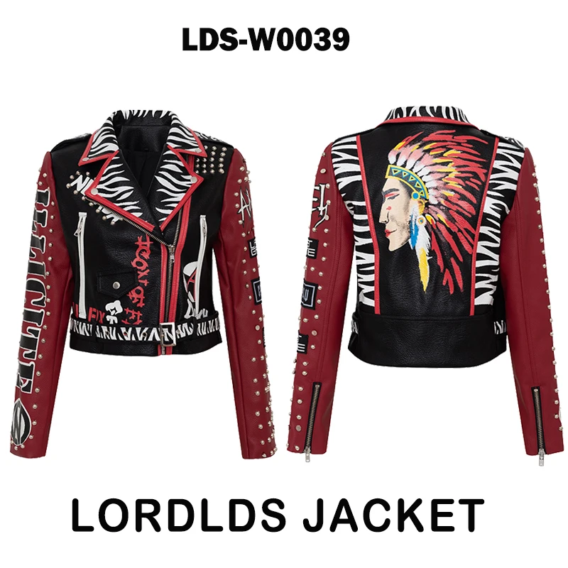 white bubble coat LORDLDS Red Leather Jacket Women Graffiti Colorful Print Moto Biker Jackets and Coats PUNK Streetwear Ladies Clothes waterproof parka Coats & Jackets