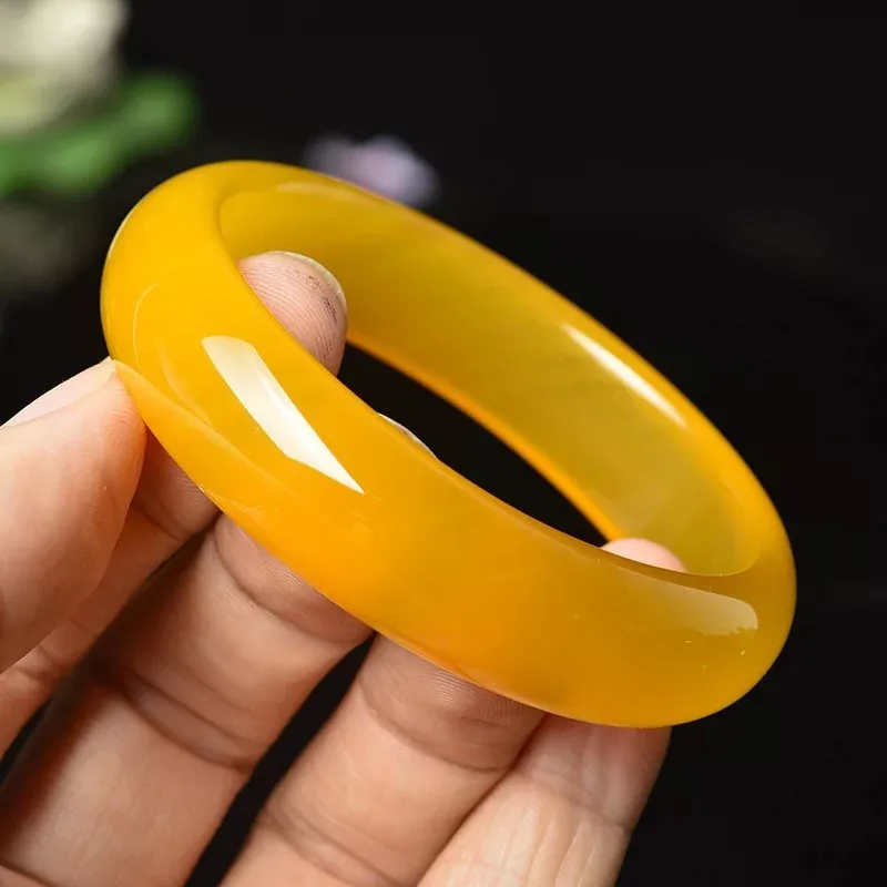 Manufacturers Direct Selling Brazil Agate Chalcedony Bracelet Women's Entirely Natural Ice-like Yellow Chalcedony Widened Thicke