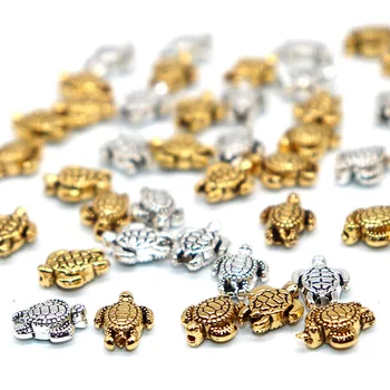 

European Spacer Beads For charm Jewelry Making 10*8MM 50/100pcs Metal Vintage Silver Plated Sea turtle Beads Handmade