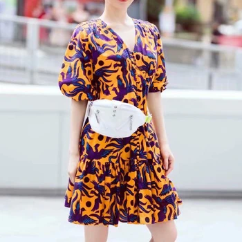 

HIGH QUALITY New Fashion 2020 Runway Dress Women's V-Neck short sleeve Button Floral Print Dress