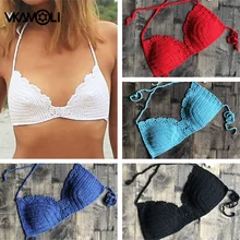 Vkamoli Вязание бразильские бикини Топы сексуальное вязаное бикини пуш-ап кисточкой раздельный купальник на бретелях однотонные купальные костюмы ручной работы для женщин