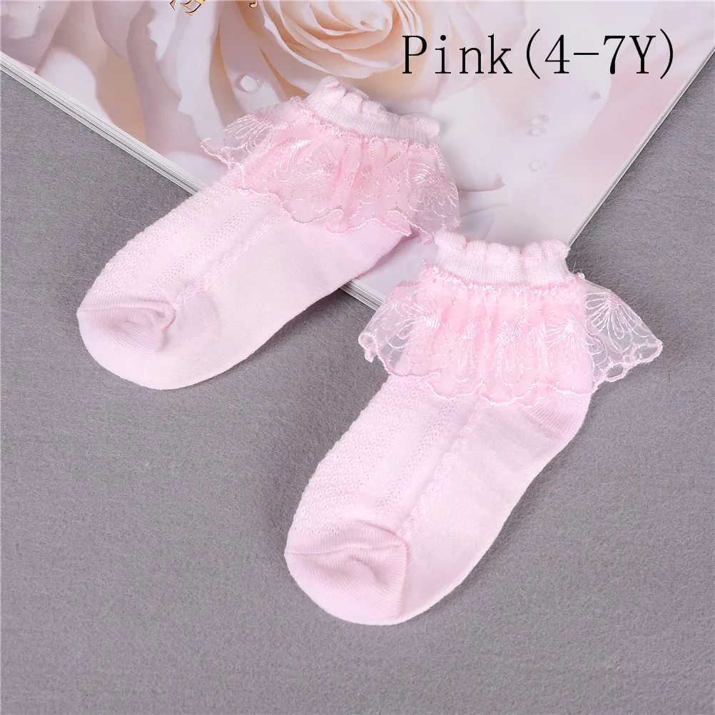 Pink 2 Новые брендовые весенне-летние кружевные сетчатые хлопковые носки принцессы для девочек, детские носки до щиколотки розовые, белые однотонные - Цвет: Pink 2