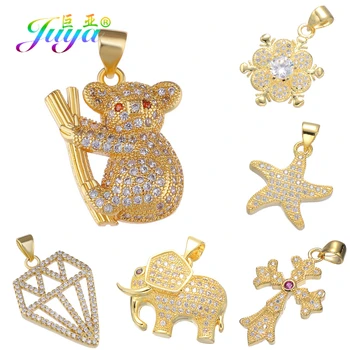 

Juya DIY Jewelry Charms Supplies Micro Pave Zircon Animal Elephant Cross Sloth Charms For Fashion Necklace Bracelets Making