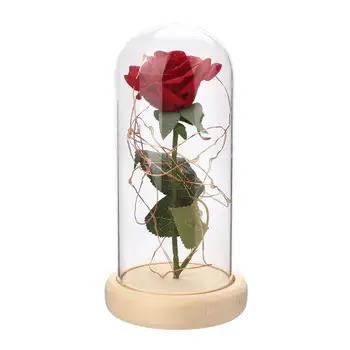 

Flashing Forever Rose Flower Floral Decor Preserved Fresh Flower Rose Glass Cover Prop Gift Hotel Ornament Glitter Decorating
