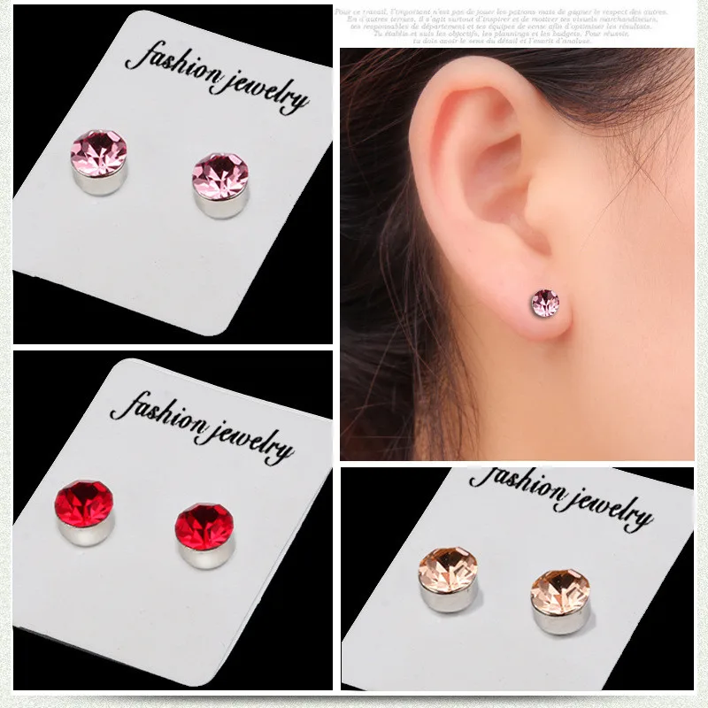 Ear Clip Earrings Classic Design Crystal Magnet Clip Earrings Stainless steel For Women Men Round Shaped No Ear Hole Jewelry Party Gifts 2 Pieces Clip Earrings Ear Clip Ear Accessories Magnetic Earrings