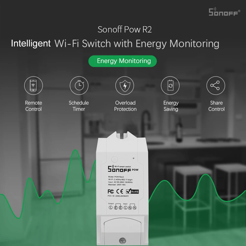 SONOFF WiFi Интеллектуальный переключатель Pow R2 ITEAD поддержка eWelink приложение беспроводной совместим с Google-Home Amazon-Alexa