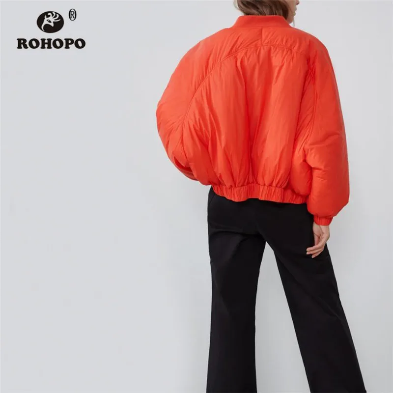 ROHOPO/куртка-бомбер с круглым воротником и длинными рукавами, красная парка, пальто на молнии, эластичный пояс, однотонные зимние пальто#19168