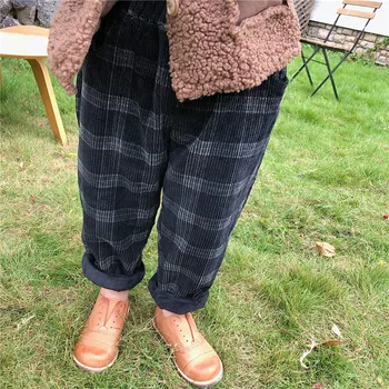

2019 Winter New Arrival korean style cotton corduroy loose plaid all-match harlen long pants for fashion baby girls and boys