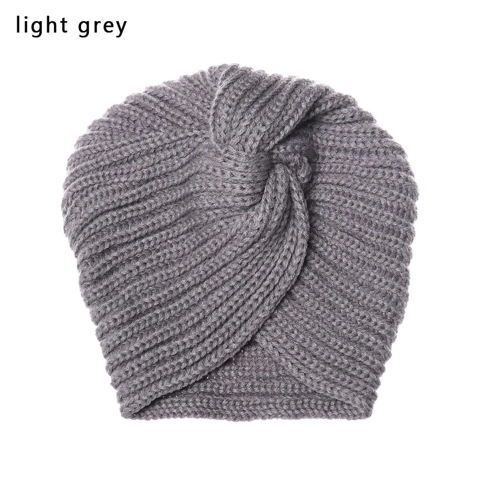 Knitted Spring Winter Hat Women Felt Hat Ladies Turban Head Wrap Caps for Women Twist Headwrap Hat Girls Croceht Beanies LLA24 - Цвет: Серый