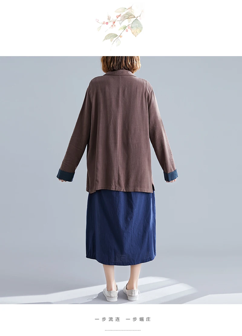 Flax Suit Jacket Women's Spring And Autumn New Style Artistic Large Size Mid-length Casual Retro Slimming Cotton Linen Tops