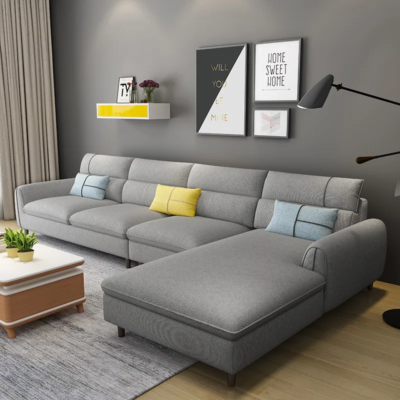 

Living Room Sofa Modern Northern European-Style Fabric Combination Sofa Simple Washable Cotton Linen Fabric Sofa Corner LADY'S