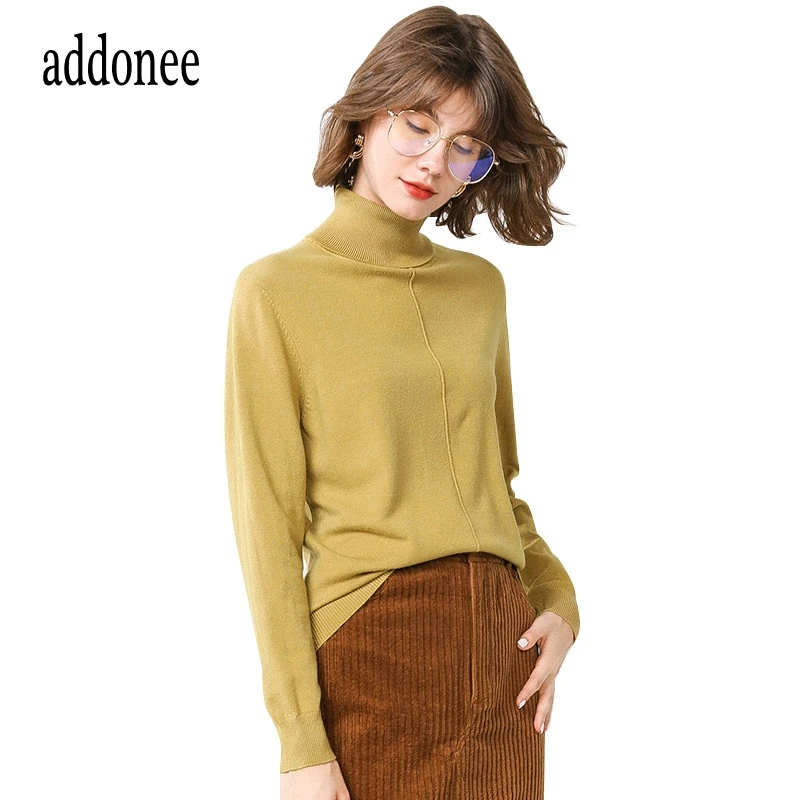 

Many Colors Solid Color Turtleneck Spring Autumn Winter Cotton Knitted Women Sweaters Pullovers Soft Loose Wild Casual Fashion