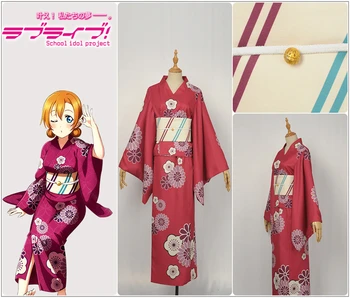 

Game LoveLive! Marbles Kousaka Honoka Cosplay Costume Custom Japanese Red sakura Kimono Corset Halloween Outfit For Adult