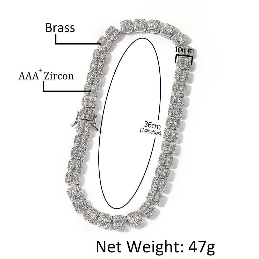 The BLING KING 10mm Baguettecz Chain Paved Bling Square Cubic Zirconia Iced Out Link Chain Necklace Hiphop Jewelry Fior Gift