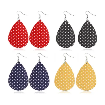 

6 Pairs Buffalo Leather Polka Dot Earrings 2020 Aretes Christmas Womens Drop Dangles Trendy Teardrop Leather Earing Green Red