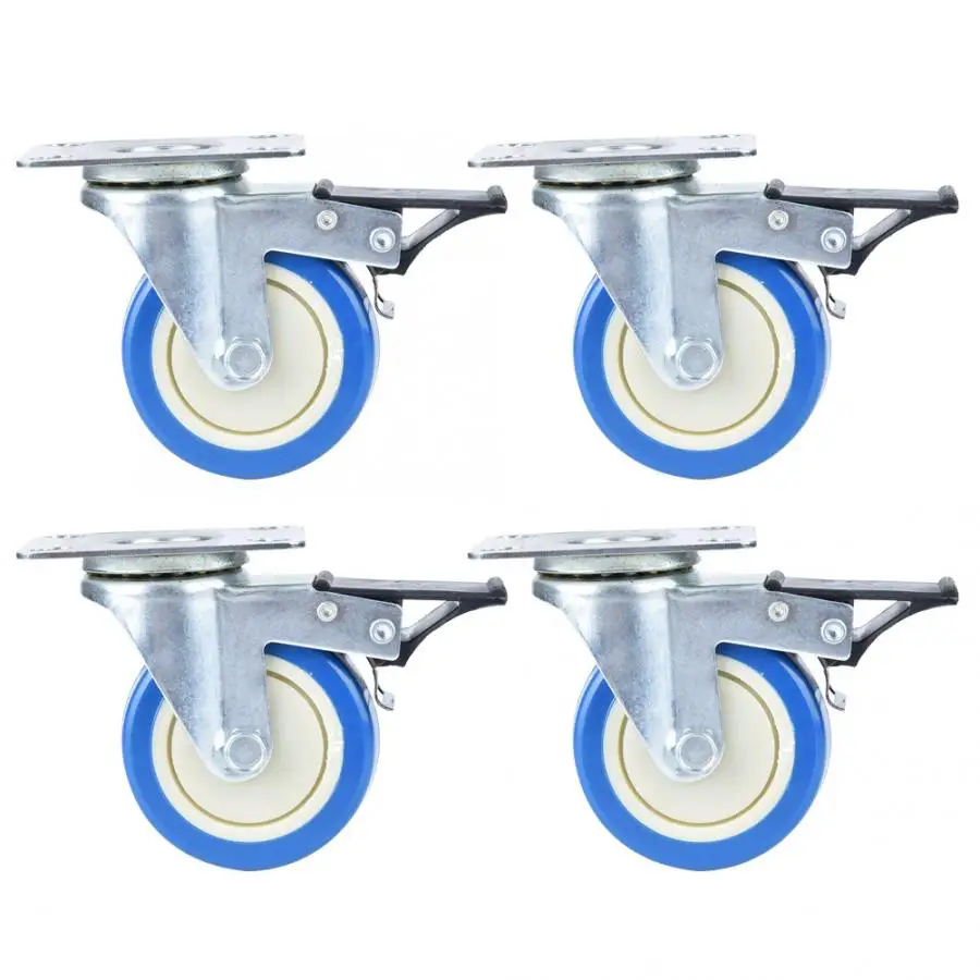 

4pcs PVC Trolley Swivel Caster Light Type 3 Inches Double Brake Single Shaft Roller Wheels Tools