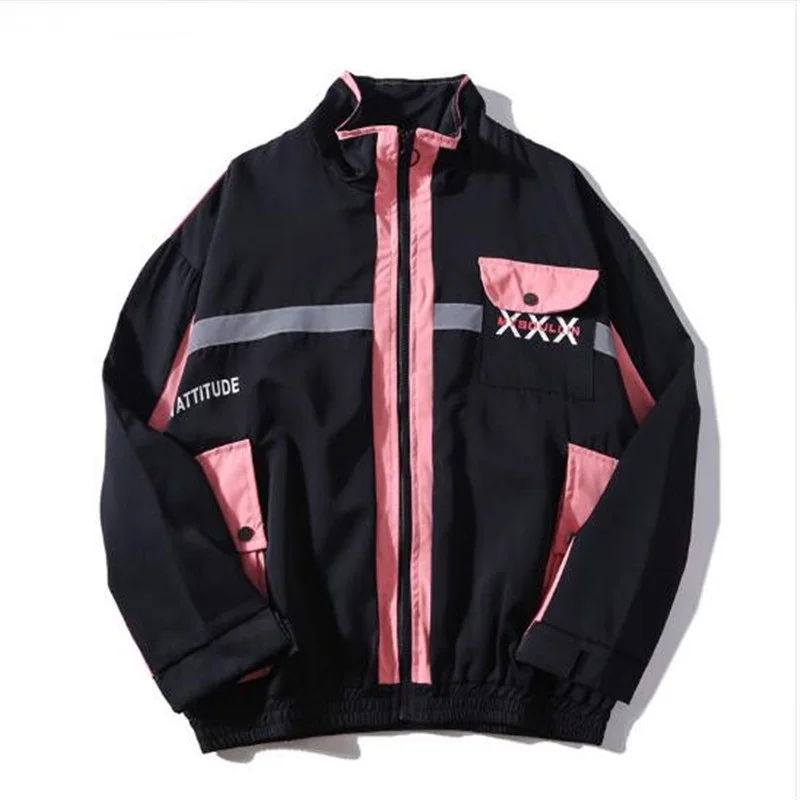 Skup ICPANS boczne kieszenie 3M odblaskowe wiatrówka utwór kurtki Streetwear męskie 2019 Hip Hop Full Zip pasek płaszcze moda mężczyzna