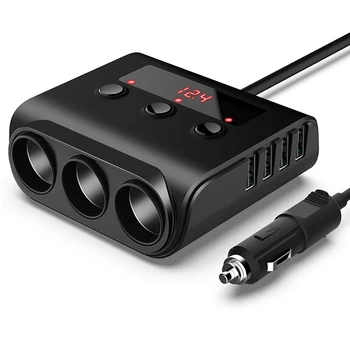 

2020 TR12 Car Cigarette Lighter Multi Socket Triple Splitter with Switch Voltage Display 4USB Charger Adapter 100W