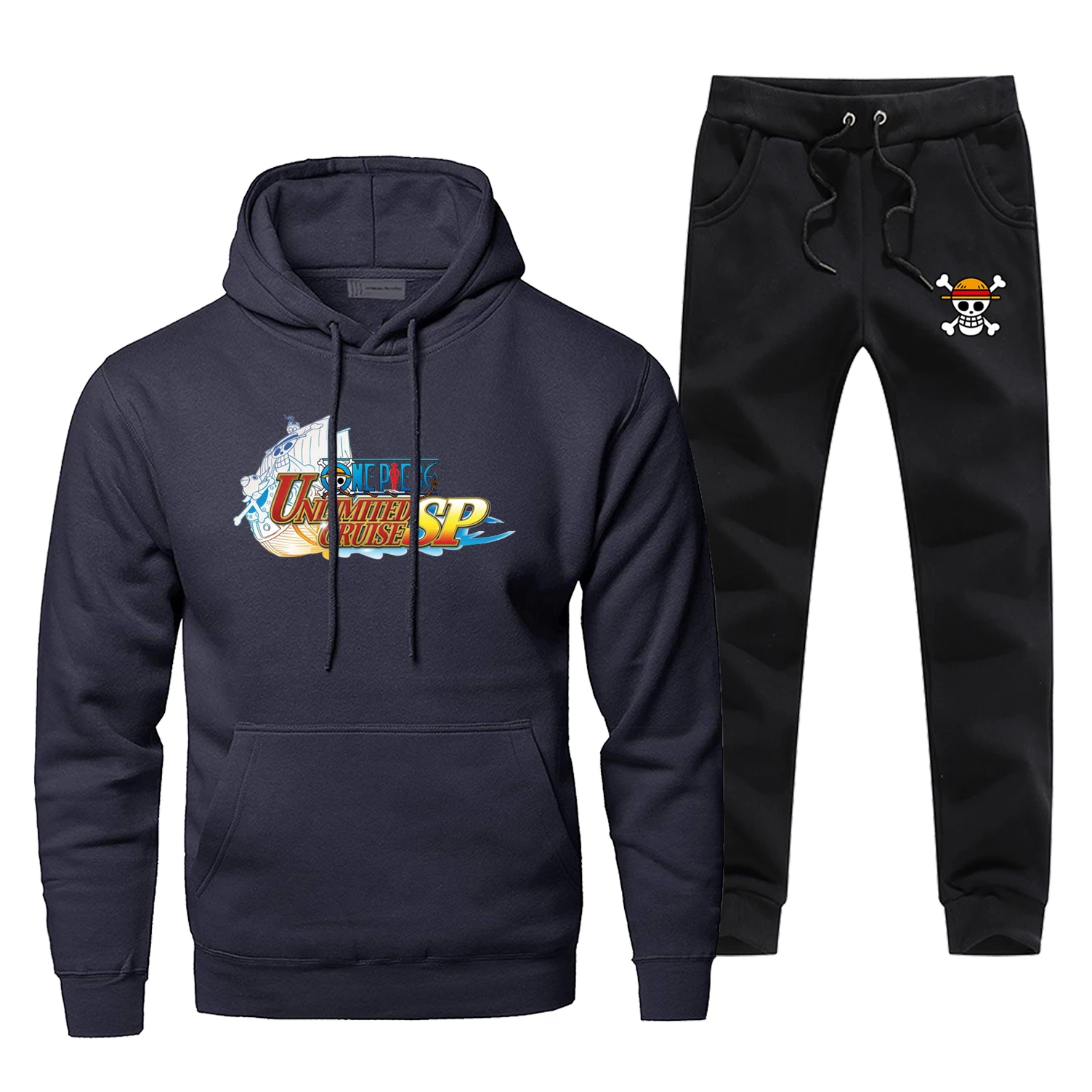 Dark Blue Один кусок неограниченное круиз Sp печати полный Человек спортивный костюм Японии аниме серый черный толстовки наборы Harajuku теплые штаны, толстовка - Цвет: Dark Blue