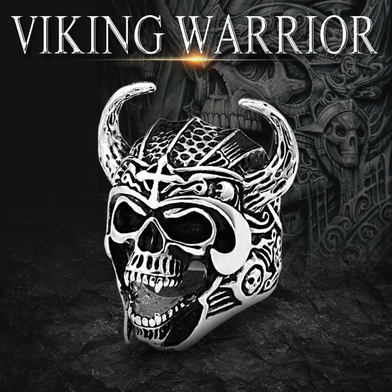 Байер 316L нержавеющая сталь Викинг воин череп крест для мужчин кольцо панк скандинавские рога войны БОГ Высокое качество ювелирные изделия LLBR8-692R