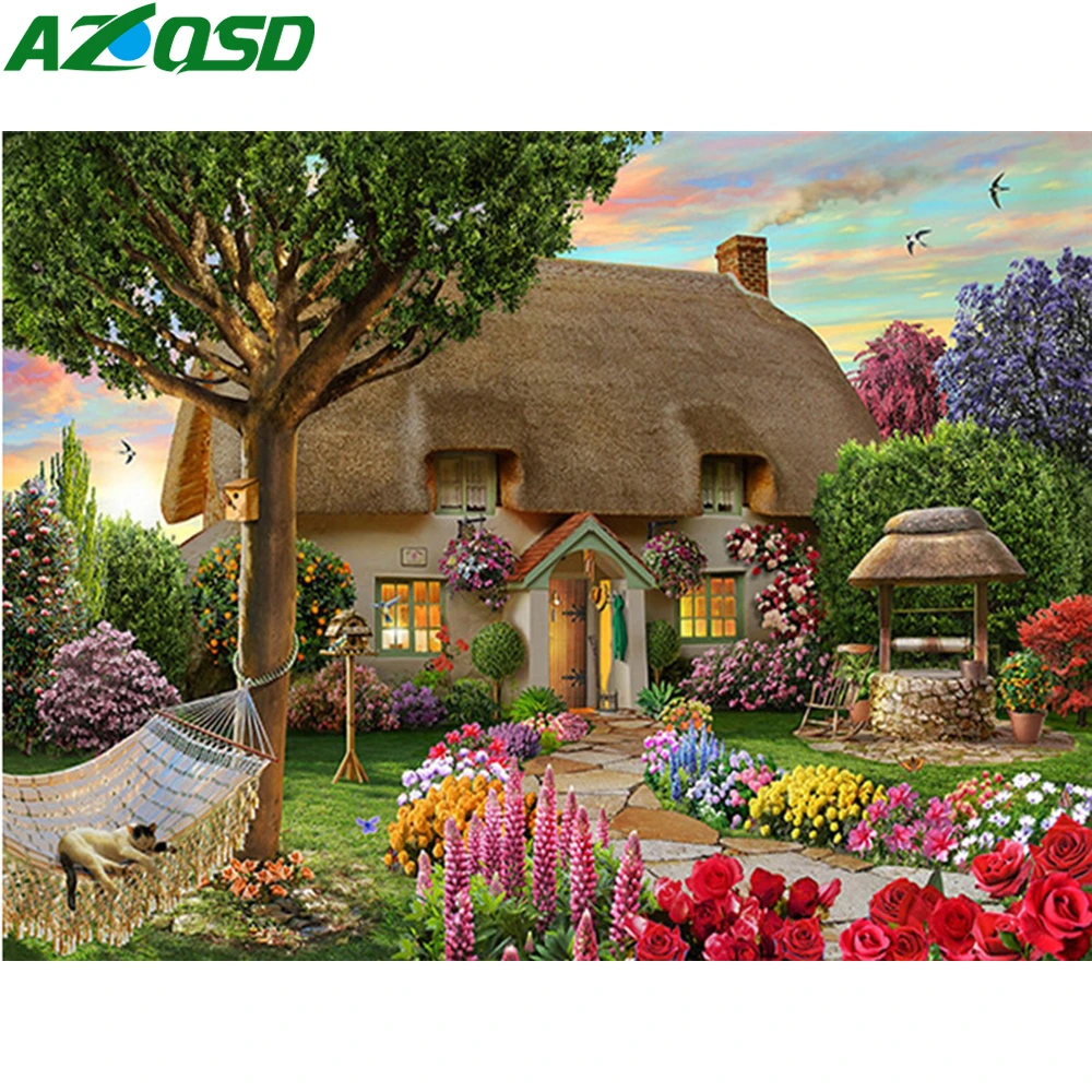 

AZQSD 5D DIY Diamond Painting Village Diamond Embroidery Landscape Full Square Drill Diamond Mosaic Cross Stitch Home Decortion