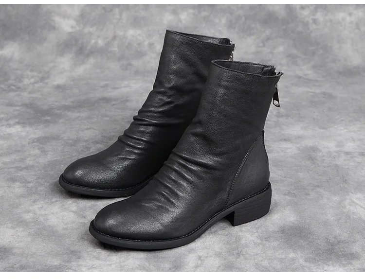 Women Mid Calf Boots Leather Sheep Shoes Autumn Women Martin Boots Shoe Handmade Genuine Leather Boot Women Height Increasing186
