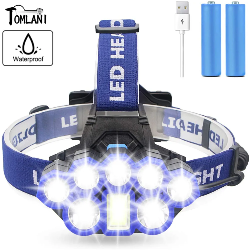 

8000LM Brightest Headlamp 6Modes Headlight With Red Strobe Lights USB Rechargeable Waterproof Head Flashlight for Cycling Hunt