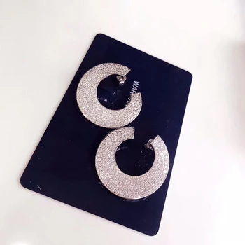 

Solid 925 Sterling Silver Round Cuff Stud Earring With Full AAA Cubic Zirconia Diamond Women Wedding Brand Jewelry