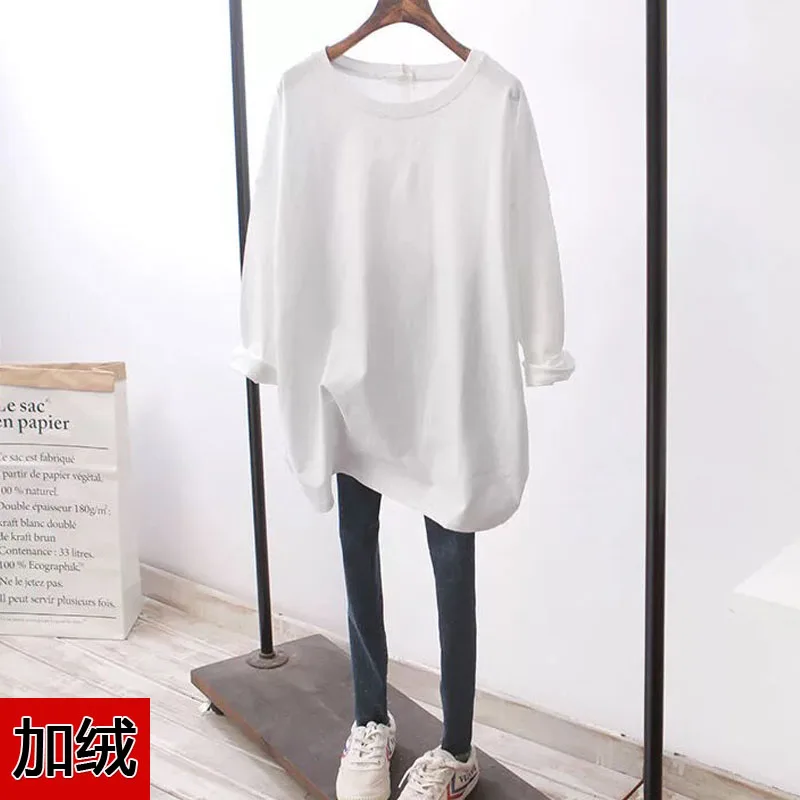 1 velvet Большая женская осенняя футболка с длинным рукавом, 100 кг, Корейская версия, Свободный Тонкий джемпер средней длины - Цвет: 1 velvet