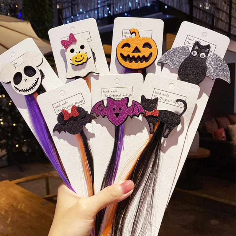 Girl Ghost Pumpkin Hair Clips Bat Cat Wig Braid Bow-knot Hairpins Halloween Hair Bands Cosplay Photography Props
