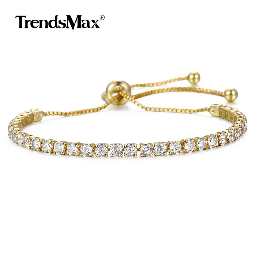 

2mm 3mm Paved Crystal CZ Tennis Bracelet Womens Girls Clear Round cut Rose Gold Adjustable Bangle Fashion Wedding Jewelry GBM106