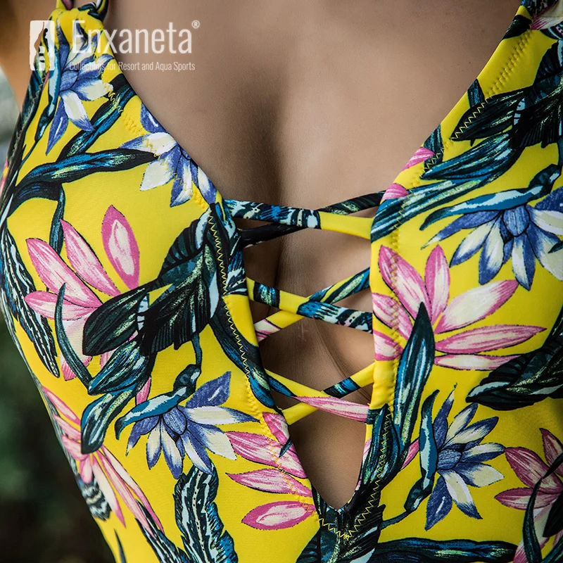 ENXANETA Bathingsuit женский купальник, сдельный купальник, Цветочный пуш-ап бикини, пляжная одежда, обтягивающие Боди без рукавов