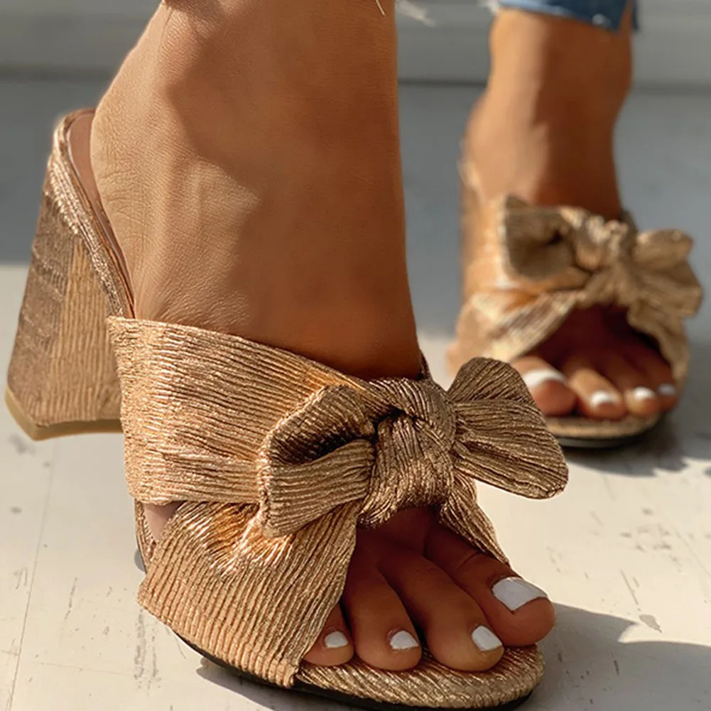 

Doratasia 2020 Dropship Block High Heels Sweet Bow Summer Slip On Women Shoes Woman Sexy Party Mules Pumps Female Sandal