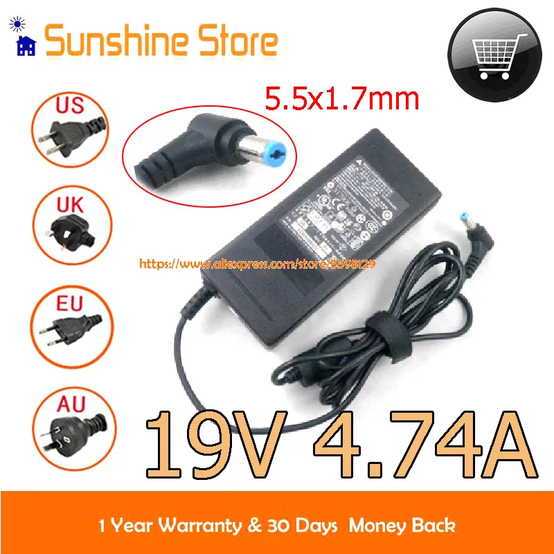 

Genuine Delta 19V 4.74A 90W Adapter ADP-90CD DB ADP-90SB BB PA-1900-34 Charger For ES1-533 8573G P643-M 5715Z 6495T Aspire 9410