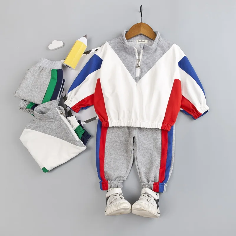 Детская одежда комплект из 2 предметов для мальчиков: толстовка с v-образным вырезом+ Хлопковые Штаны с полосками сбоку, весенне-осенний комплект одежды для маленьких мальчиков