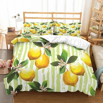

Lemon Cartoon Kids Bedding Summer Fruit Bed Linen Set Bedroom Decor Microfiber Duvet Cover Set 2/3 Piece for Adult Teens Boys