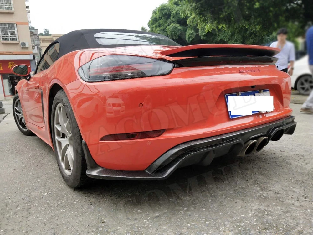 Рассеиватель задней губы из углеродного волокна, спойлер, пригодный для Porsche 718 Cayman Boxster Base S Coupe Защита бампера автомобиля
