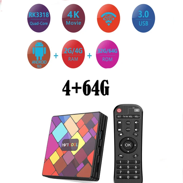 5 шт. HK1cool Android 9,0 ТВ приставка Rockchip RK3318 4 Гб DDR3 64 Гб 2,4G 5G двойной WiFi 4K медиаплеер USB3.0 HK1 прикольная приставка - Цвет: 4G 64G
