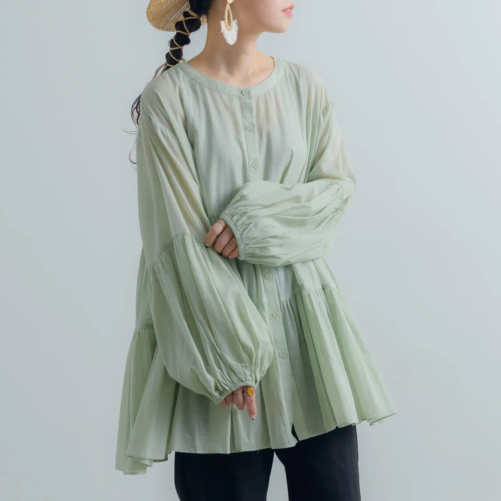 Japan Chiffion Women Blouse Boho Lantern Sleeve 2021 Autumn Spring Casual Ruffles Shirts Loose Fashion Korea Tops Lady Travel |