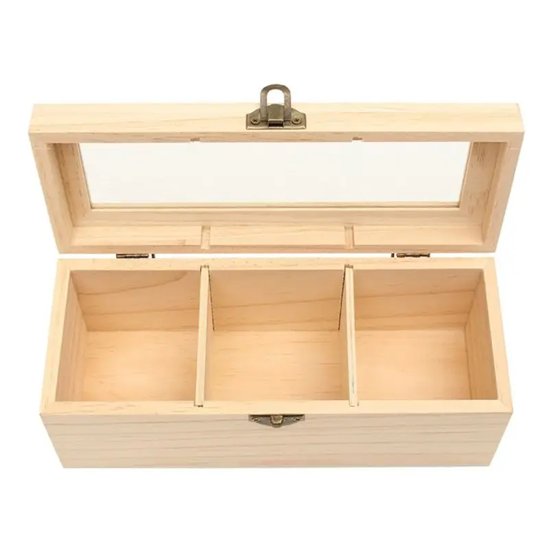 

Wooden Tea Box 3 Compartments Storage Container Jewelry Accessories Box