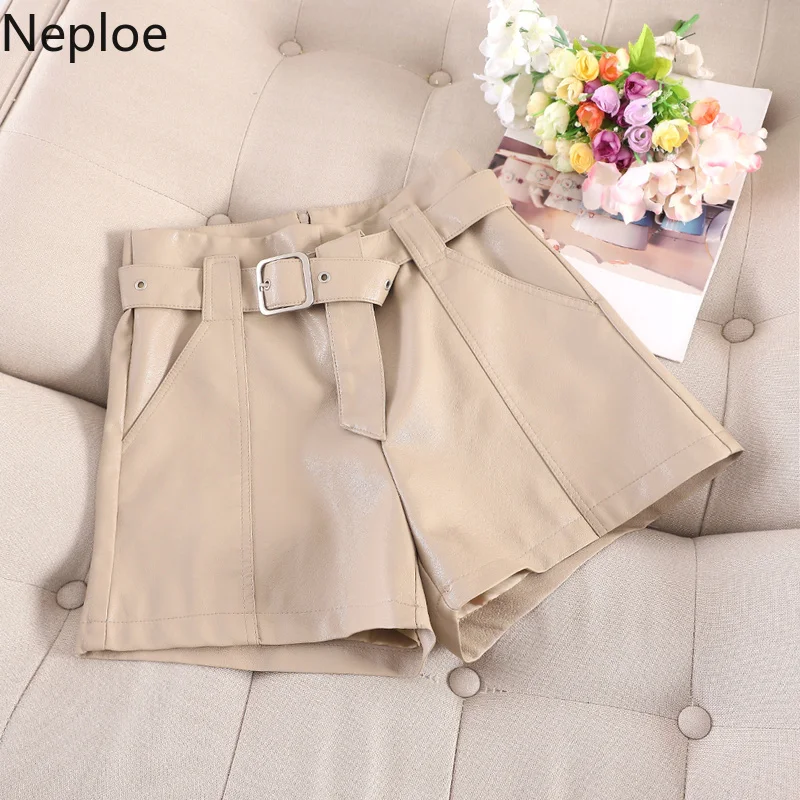 Neploe Высокая талия и бедра кожаные короткие Feminino тонкий пояс А-линия осенне-зимняя верхняя одежда однотонные широкие шорты с большими карманами 46947